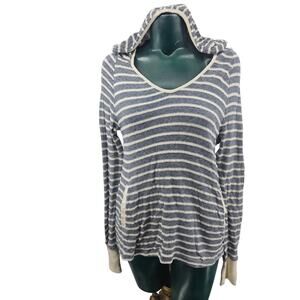 Roxy Navy White Striped Hoodie Hooded Light Cotton Surf Surfer Sweatshirt L 3981